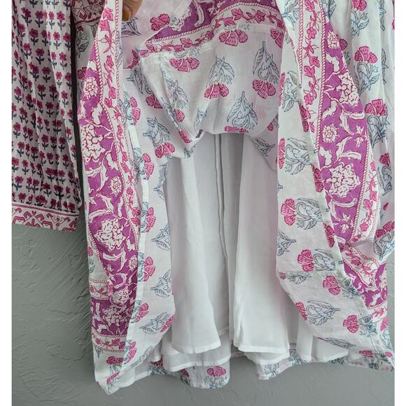 NWT HAUTE HIPPIE White & Pink Boho Floral Long Sleeve Dress Size Small - Picture 4 of 9